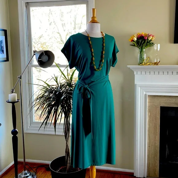 green emerald velvet dress LOFT Green Floral Long Sleeve Midi Dress main image 1